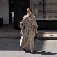 2025 新しい英国スタイルのクロスボーダー外国貿易婦人服ベルト付きカーキマントウインドブレーカージャケット