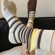 无骨条纹袜子女中筒袜纯棉韩系长袜配勃肯鞋百搭秋冬日系ins透气