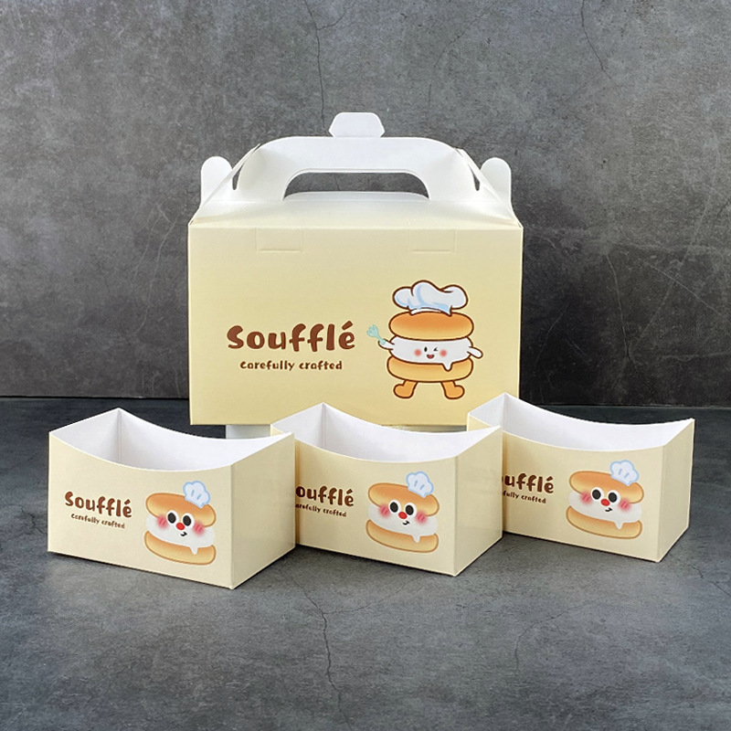 Internet-Famous Soufflé Takeaway Paper Box, Hand-Held Paper Box Bag, Bingxin Donuts, Dorayaki, Western Pastries, Baking Packaging
