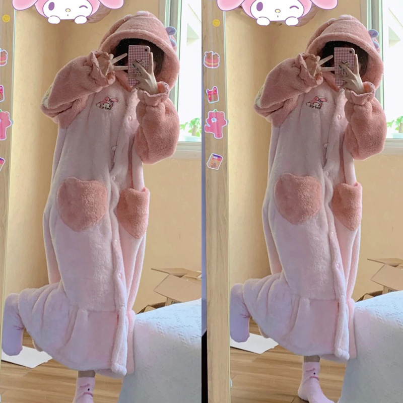 かわいいメロディーパジャマコーラルベルベットパジャマ女性のベルベット肥厚学生大きいサイズ冬インターネット有名人コーラルベルベットパジャマ|undefined