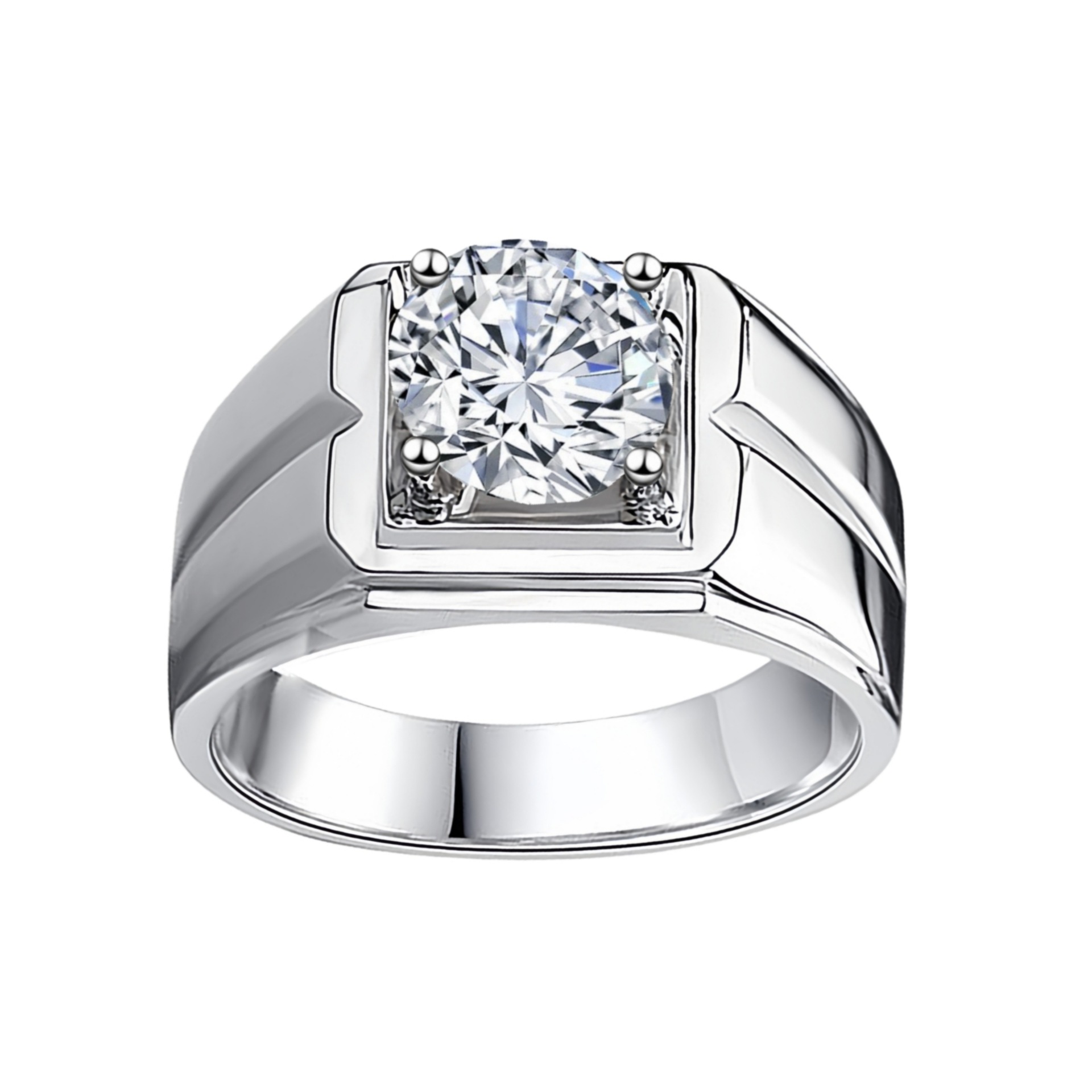 Anillo de compromiso moissanite lujo chapado en oro blanco abierto_voghion.com