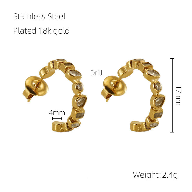 Cruz-frontera nuevo acero inoxidable 18K Luz de lujo pendientes de diamantes hembra nicho europeo y americano personalizado pendientes de diseño al por mayor