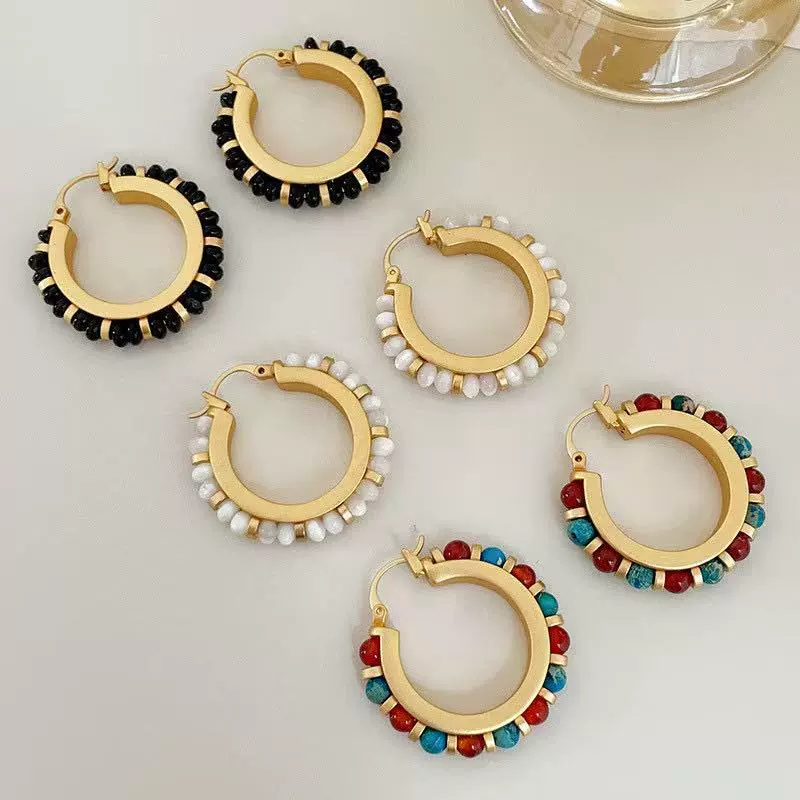 复古美拉德串珠耳环女小众高级感轻奢时尚简约百搭气质耳饰法式