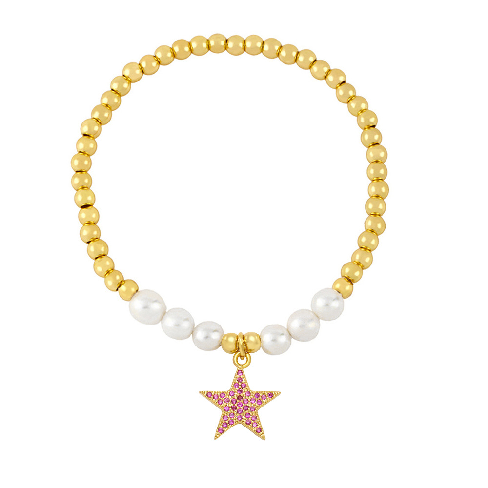 Fashion Star Copper Bracelets Pearl Inlay Zircon Copper Bracelets