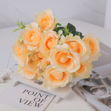 欧式仿真花12头永生花香槟玫瑰七夕节假花玫瑰花仿真求婚庆用品
