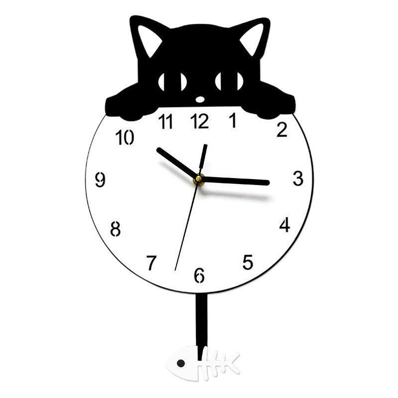 Moderno minimalista creativo habitación de los niños swing Reloj de pared sala de estar hogar decorativo reloj mudo pared gato Reloj de pared