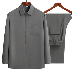 Chinese style Tang suit middle-aged and elderly summer suit dad suit Grandpa suit morning exercise Chinese style buckle elegant solid color embroidery