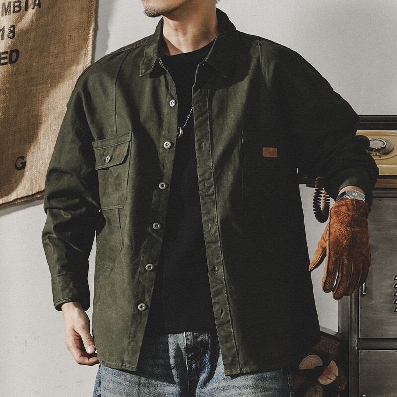 American Retro Velvet Work Shirt Men's Long-Sleeved Autumn and Winter Loose Tough Guy Hunting Coach Jacket Men's Jacket