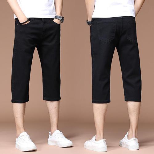 Summer thin denim shorts men's mid-length pants loose-fitting slim-fit cropped casual equestrian pants stretchy slim five-inch pants