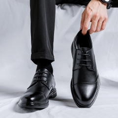 Men's Spring and Autumn Leather Shoes Pointed Toe Business Formal Derby Shoes Wedding groom's small black shoes 8045-R
