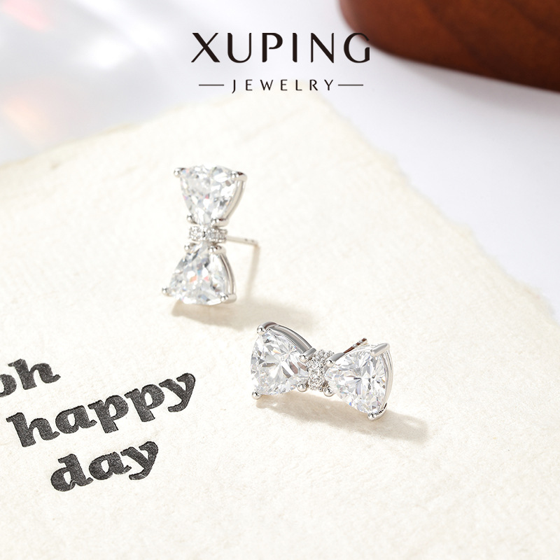 Xuping moda simple y compacta joya artificial arco pernos de orejas clásicos de viaje diario fácil de poner orejas de aleación de cobre