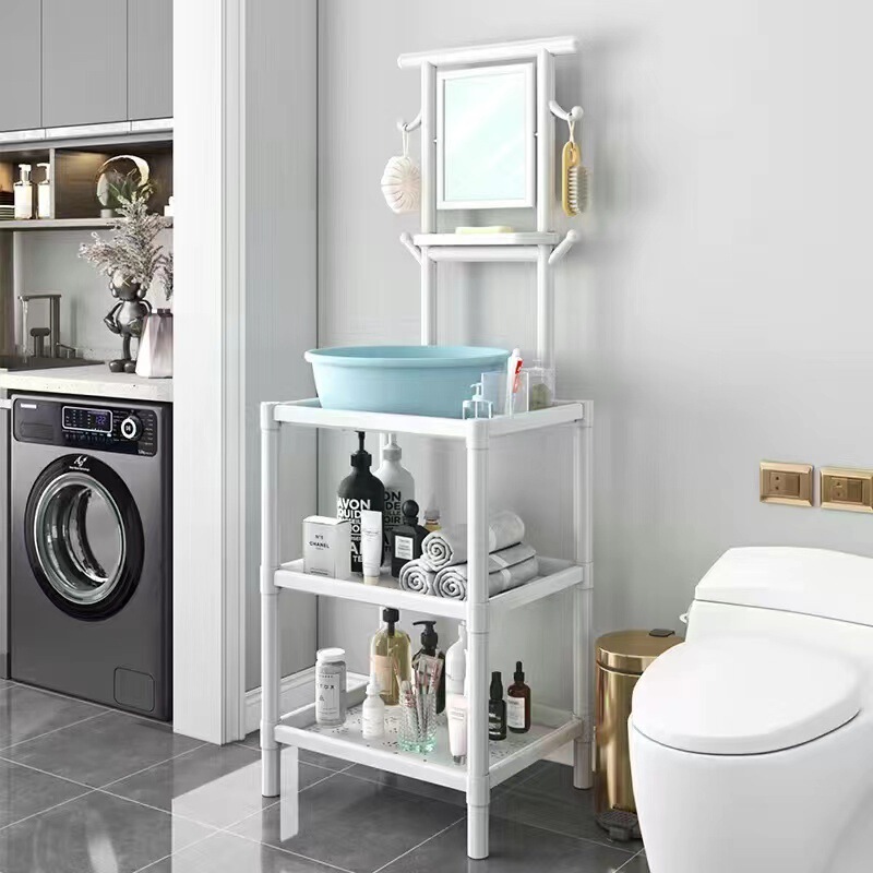 Sturdy Washbasin Stand for Rural Bathroom Use, Rust-Proof, with Mirror, Single Shelf