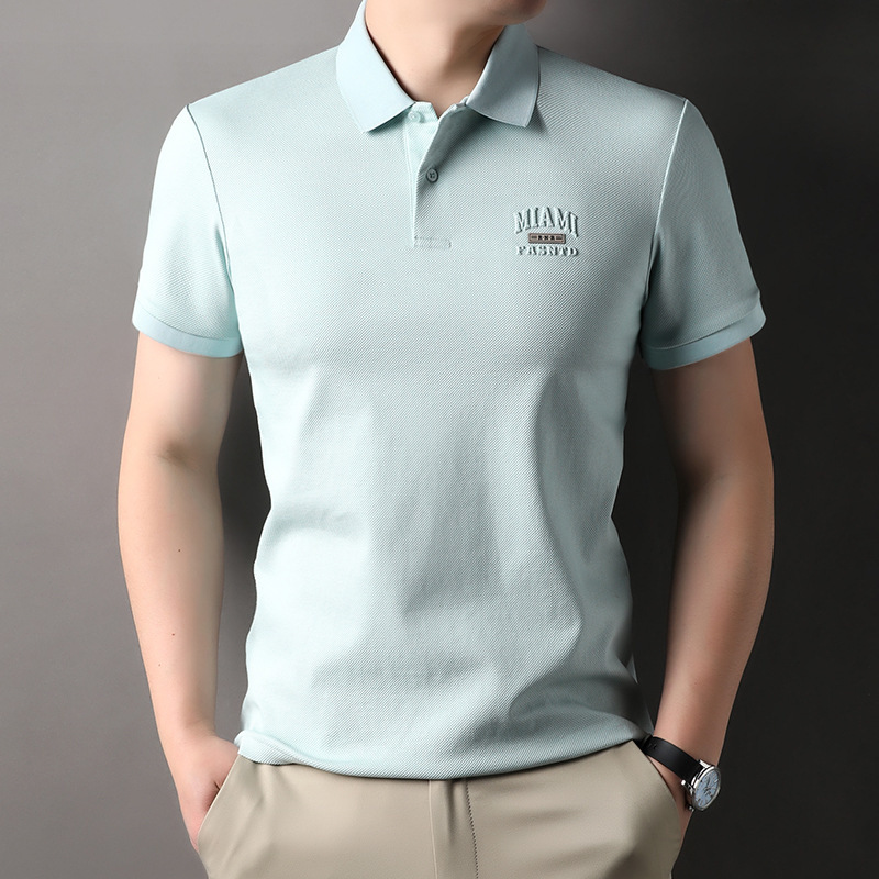 純綿半袖tシャツ男性ファッションブランド夏高級襟付きカジュアル男性刺繍薄いボディシャツの震え音が爆発した|undefined