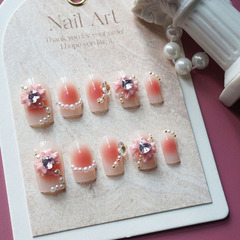粉紅腮紅甜心少女手工穿戴甲歐方甲片短款假指甲可愛成品指甲貼