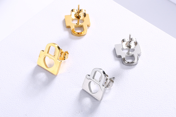 new heart lock-shaped stainless steel clavicle chain earrings net wholesale Nihaojewelry