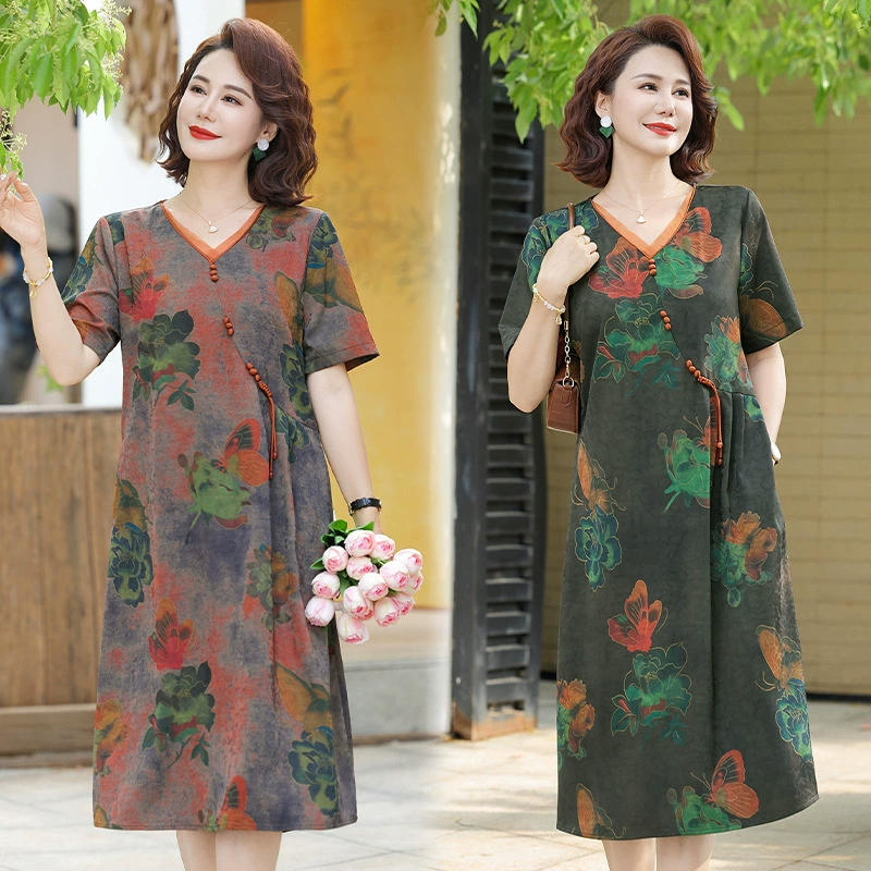 2025 новое платье с длинными рукавами, модное новое платье с цветочным принтом, большой размер, юбка средней длины, закрывающая живот, для похудения