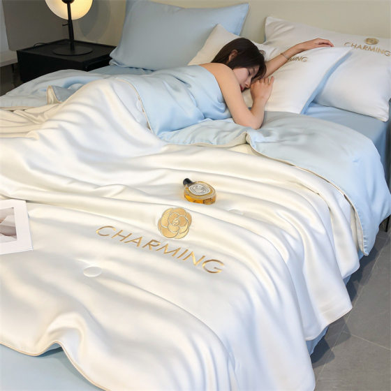 Washed Ice Silk Summer Quilt Four-piece Solid Color Embroidered Cool Air Conditioned Quilt Summer Gift Summer Quilt Summer Thin Quilt