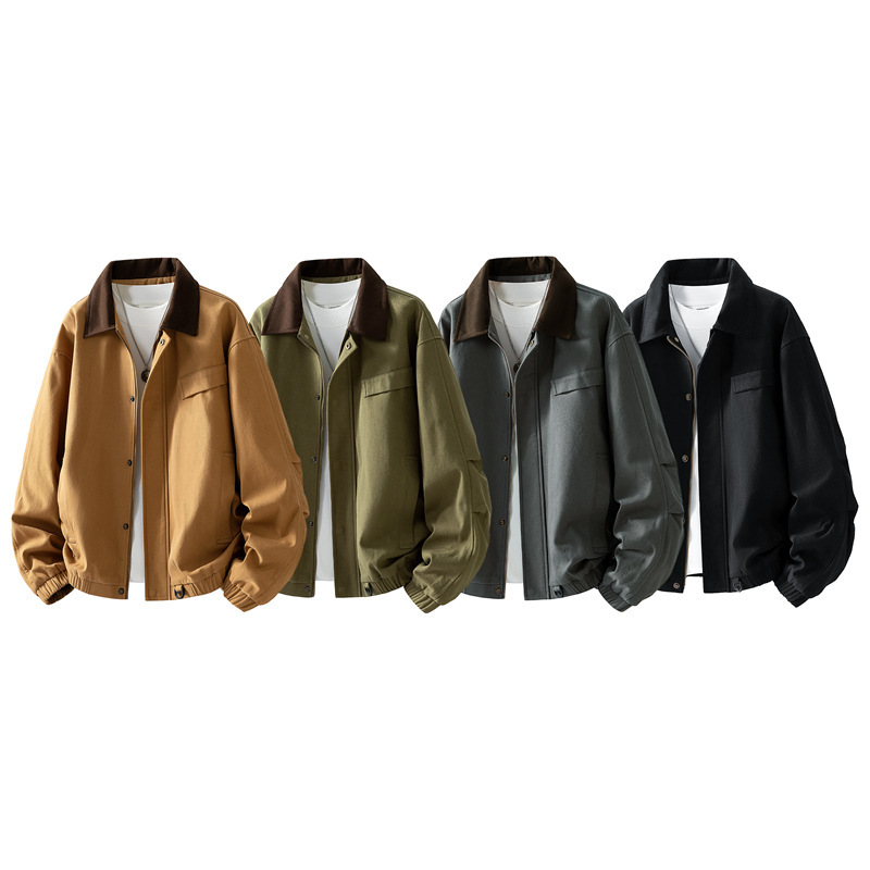 Cross-Border European Size Pure Cotton Washed Stand-Collar Tough Guy Style Aviator Straight-Shoulder Jacket Retro Workwear Short Coat for Men