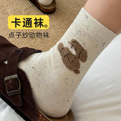 秋季新款女士袜子可爱卡通女袜吸汗防臭抗菌点子纱百搭中筒袜批发