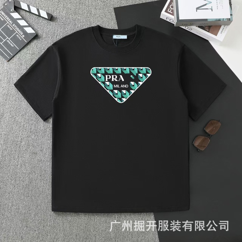 クロスボーダー 2025 夏のトレンドブランド P ファミリー新レタープリントラウンドネック Tシャツカジュアルファッショントレンド半袖男性と女性|undefined