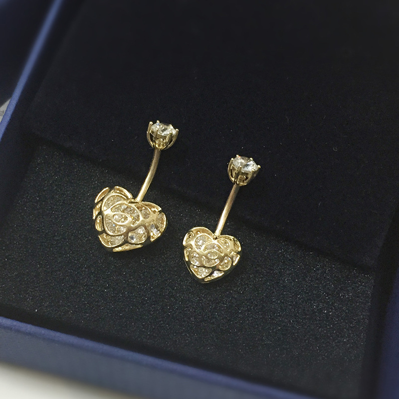 kQH0005韩国饰品14K金首饰脐环潮流雅致圆钻桃心镂空玫瑰花脐钉|ms