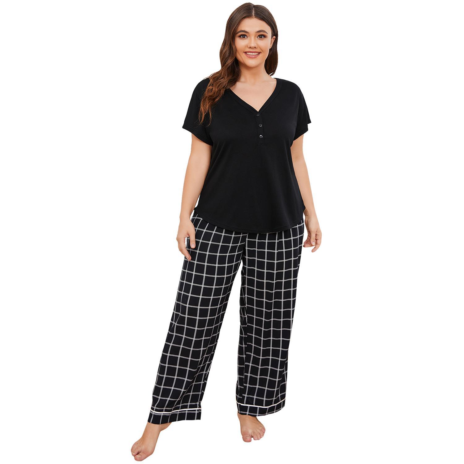 Simple Style Lattice Artificial Cotton Spandex Polyester Pajamas Pants Sets display picture 4