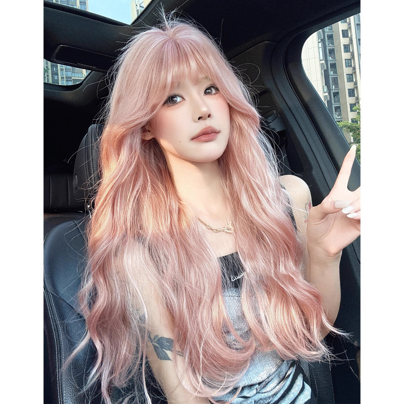 假发女长卷发蜜桃粉甜美自然蓬松氛围感气质lolita水波纹全头套|undefined