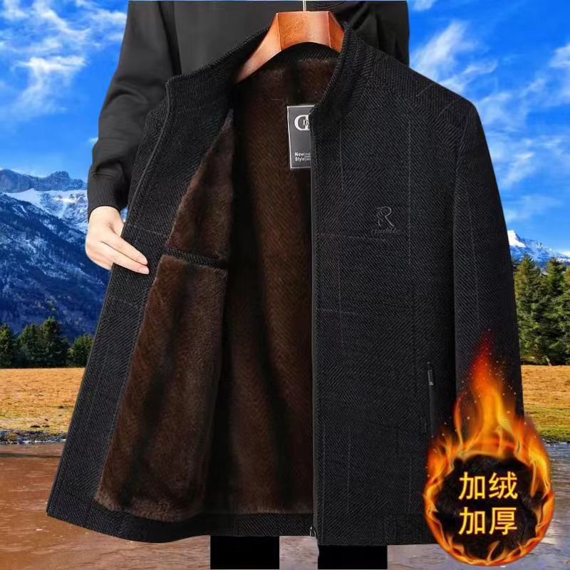 Abrigo de chenilla de invierno para hombres de mediana edad y ancianos con forro de lana engrosado cálido abrigo de lana resistente al frío para papá