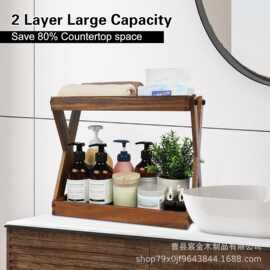 木质置物架厨房调料架双层复古浴室台面整理器收纳搁板实木储物架
