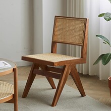 昌迪加尔藤编椅子实木餐椅家用餐厅餐桌椅凳子靠背椅阳台休闲藤椅