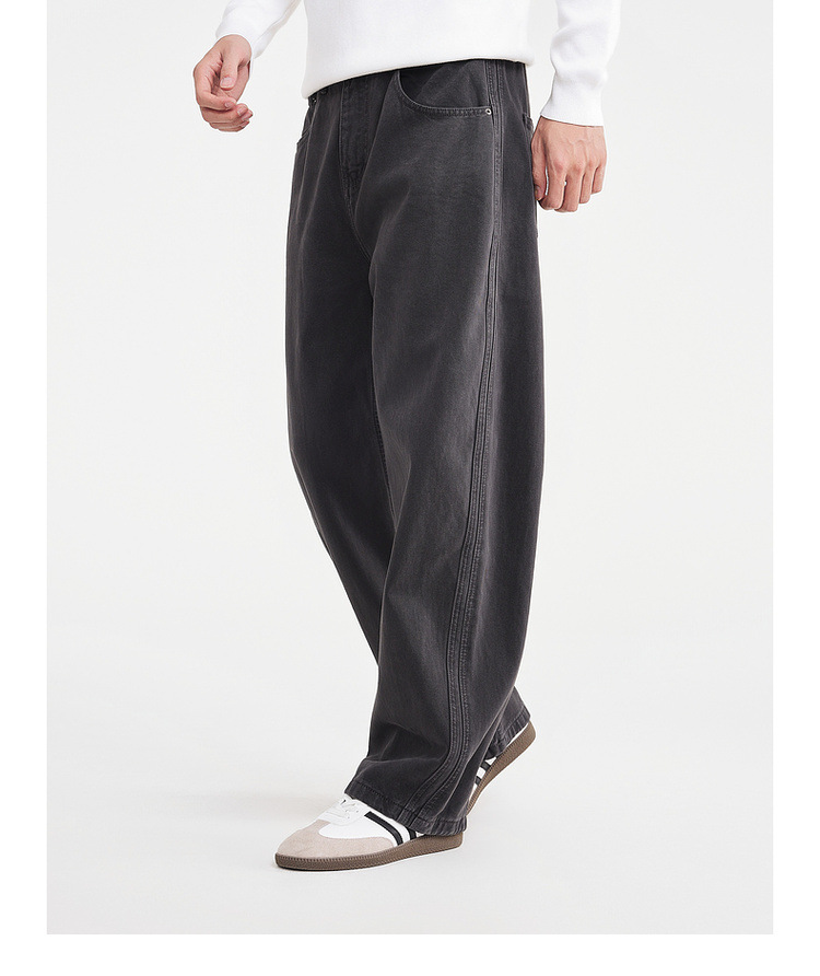 Quần jean nam ống rộng cotton phong cách Hàn Quốc — màu đen chi tiết 17
