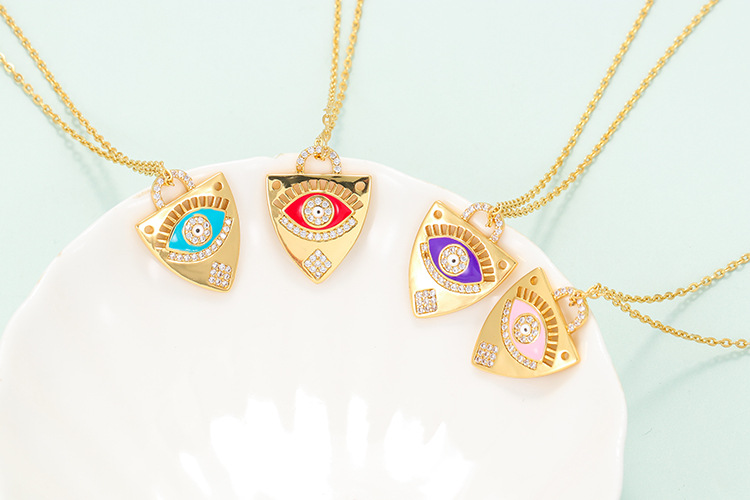Copper Material Dripping Oil Eye Pendant Necklace Geometric Color Devil's Eye Clavicle Chain