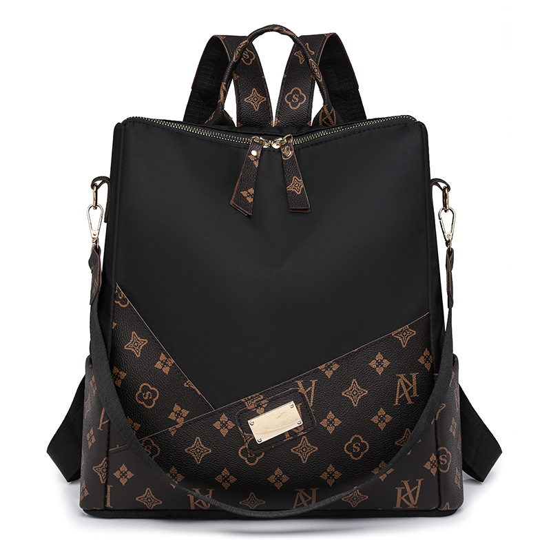 Comercio exterior al por mayor 2024 nueva moda europea y americana señoras mochila de nailon impresión color de contraste mochila de viaje de un solo hombro marea