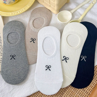 Bow Printed Women's Socks Summer Thin Breathable Boat Socks Shallow Mouth Non-slip Non-falling Popular ins K-style Trendy Socks