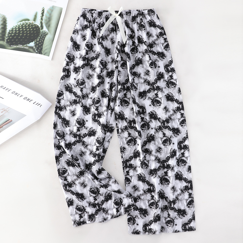 Pantalones de pijama de algodón de verano sueltos para mujeres embarazadas pantalones de piernas anchas colgantes sensación de nueve pantalones para el hogar se pueden usar fuera