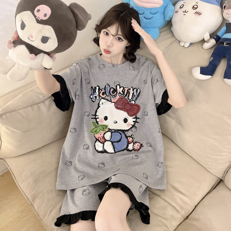 Pajamas for Women, Summer Pure Cotton Short-Sleeved Shorts, Thin and Cute, Plus Size 100kg Plus Size Student Home Clothes