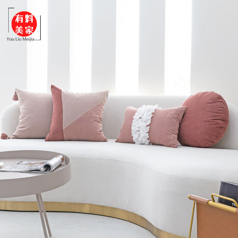 红杉粉圆形坐垫靠包跨境北欧办公室沙发靠垫现代简约设计师抱枕套