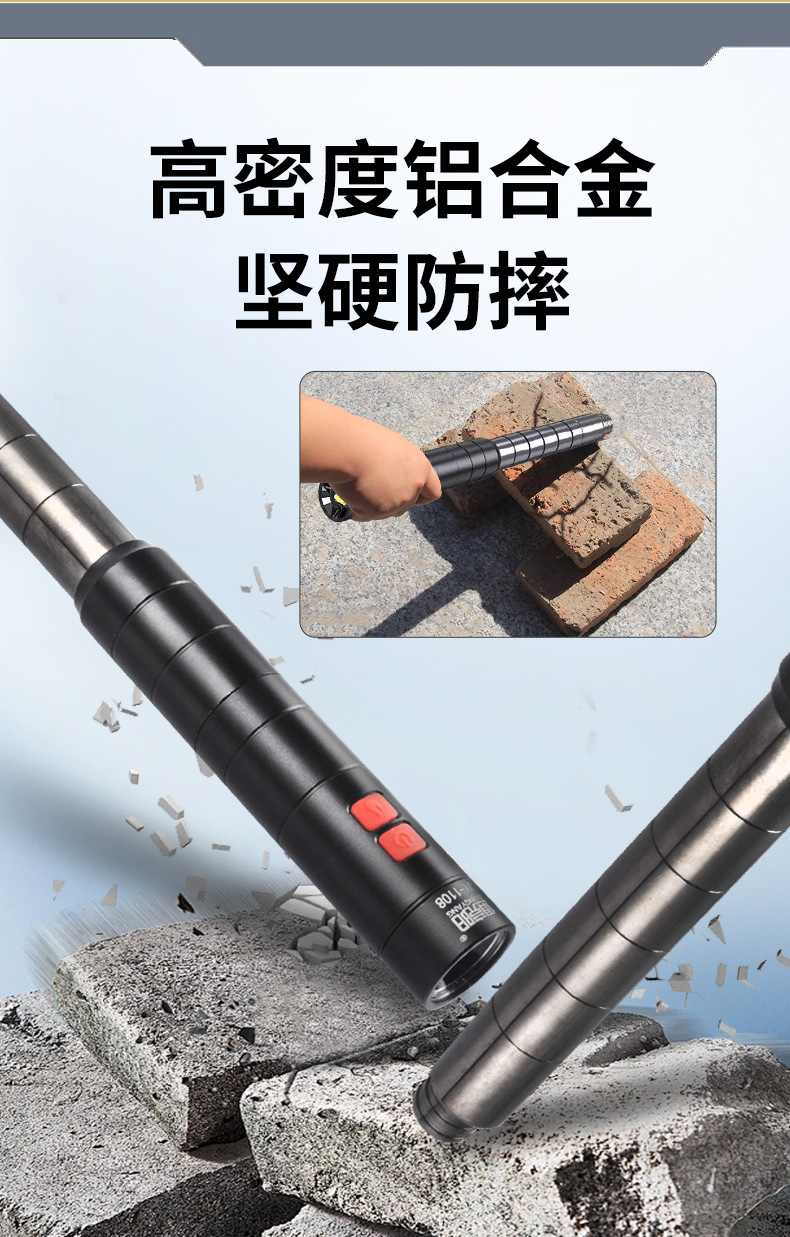 Women's Tactical Self-Defense Flashlight, Girls' Portable Anti-Wolf Arc Fire Roller Weapon, Swing Stick, Window-Breaking Safety Hammer