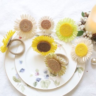 Cross-Border Pastoral Style Sunflower Napkin Buckle, Woven Daisy Flower Napkin Ring, Hotel Table Napkin Buckle