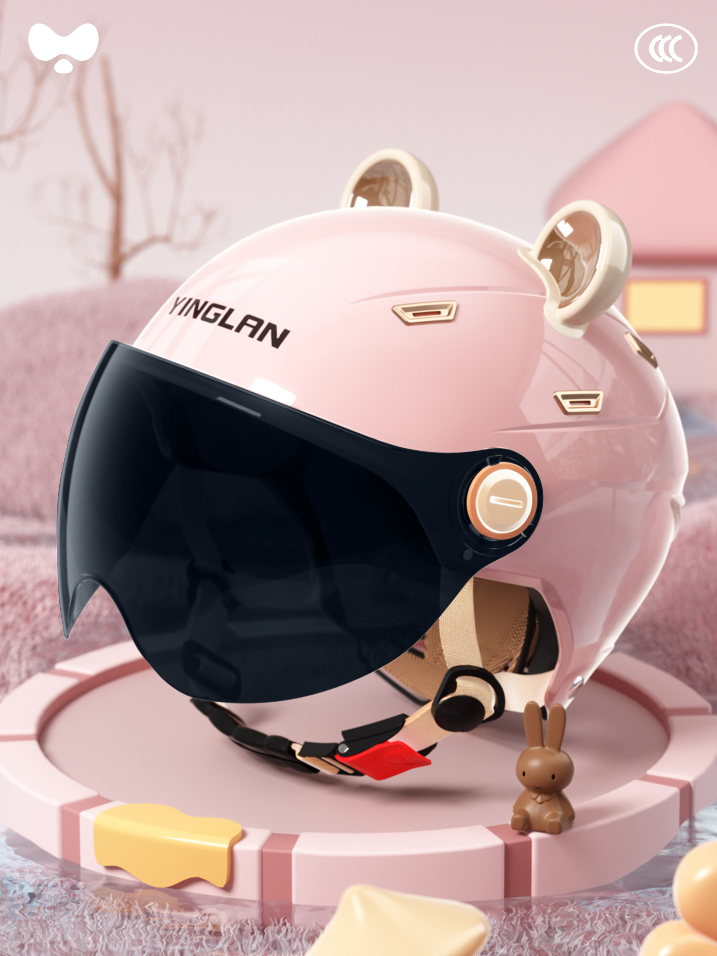 Safety Helmet – Universal Motosiklet kaskı (dəbilqə) - 3c-single-visor-pink-sunscreen-short-visor-class-a-new-national-standard-one-size