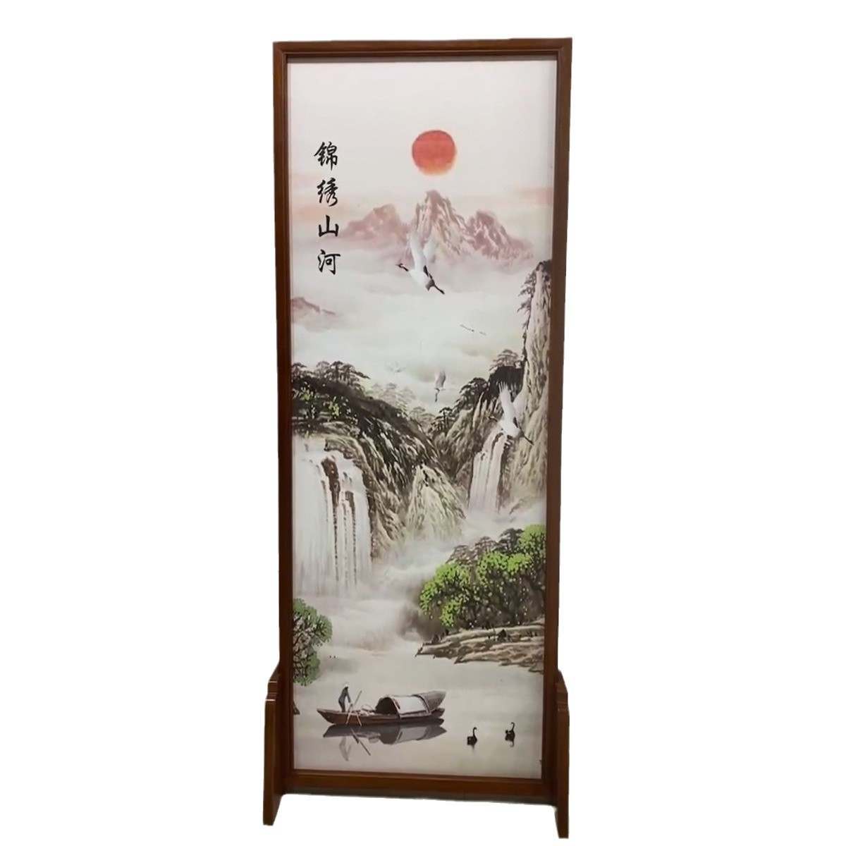 New Chinese-style Wufu Linmen Huali Solid Wood Screen Partition Decorative Painting Entrance Entrance Movable Floor Screen