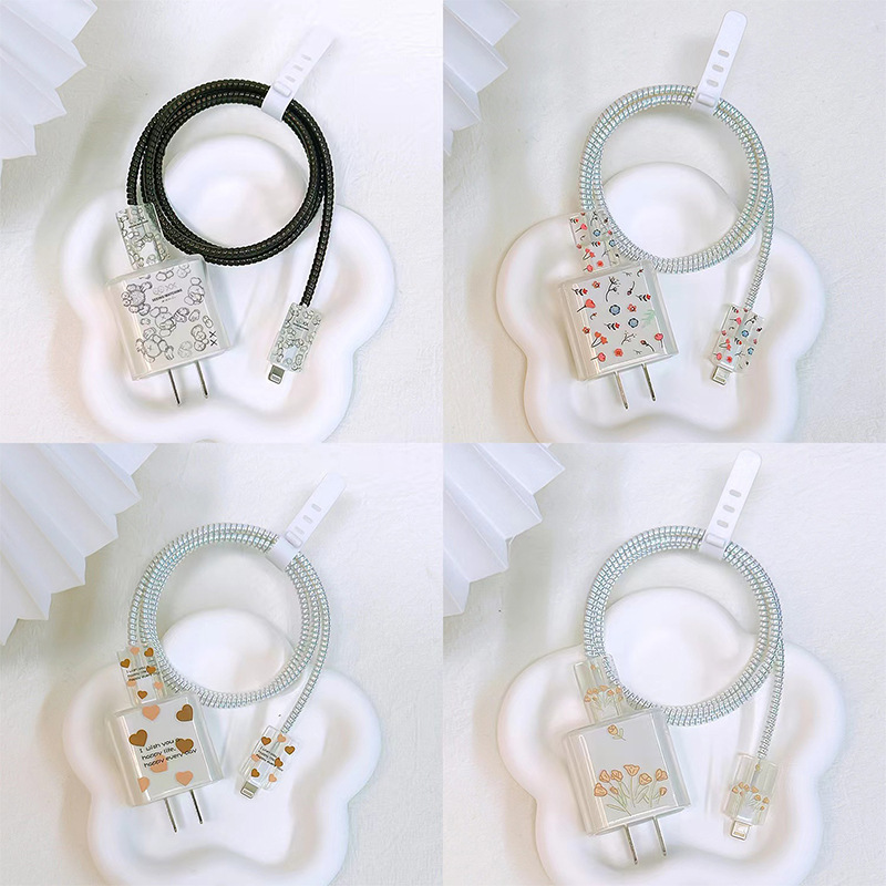 Adecuado para Apple cargador de carga rápida impresión suave caso transparente funda protectora cable morder dispositivo caso cargador funda protectora