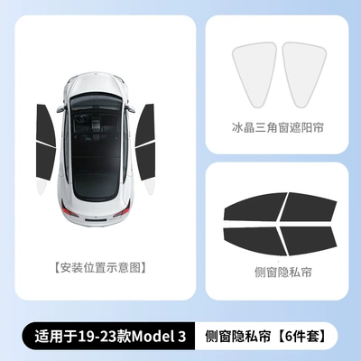 Suitable for Tesla privacy curtains Car curtains - 19-23-m3front-and-rear-side-window-6-piece-set-original-vehicle-dimensions