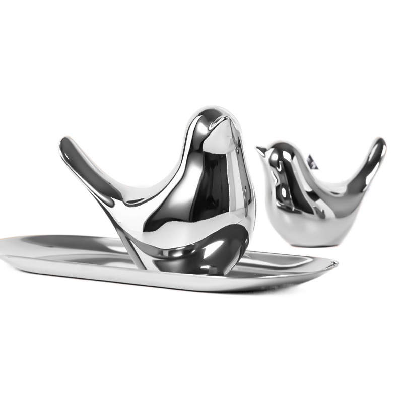 Nordic moderna Luz de lujo simple sala de estar pasillo estantería cerámica Pájaro de Plata decoración suave vino creativo decoración del gabinete