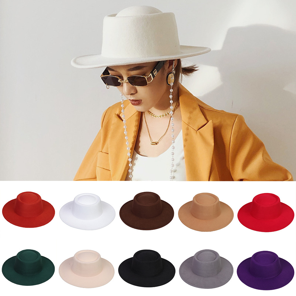 Europeo y americano nuevo estilo groove lana sombrero multi-color otoño e invierno retro luz tablero grande ala sombrero superior sombrero estilo coreano fieltro sombrero moda