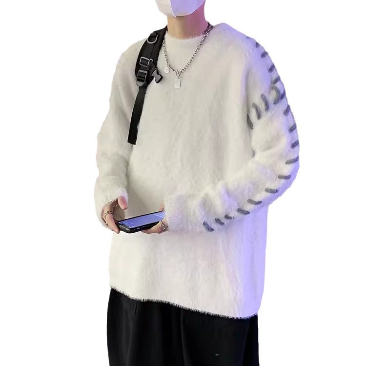 Otoño e invierno engrosado suéter hombre estilo coreano suelta camiseta de punto japonesa invierno nicho de estilo de Hong Kong ropa de hilo perezosa