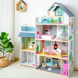 Деревянный кукольный домик с мебелью игровой набор