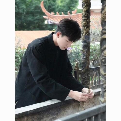 New Chinese-style men's wear China style upright collar and button shirt men's autumn thin style improved Hanfu shirt young people's Tang suit