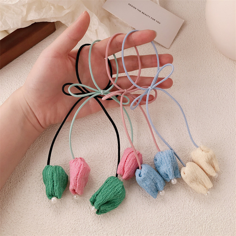 Dulces tulipanes anillo de cabello coreano simple temperamento de arco de correa de goma correa de cabello inins