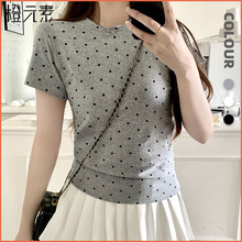 橙元素圆领波点短袖T恤女夏高级感直筒宽松上衣韩版时尚百搭女装